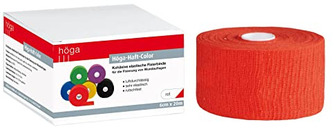 Höga Pharm Haft-Color rot 6 cm x 20 m gedehnt, kohäsive (selbsthaftende) elastische Fixierbinde, luftdurchlässig, sehr elastisch, rutschfest