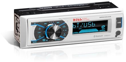 Boss Audio Systems MR632UAB Marine Receiver – Weatherproof, Bluetooth Audio and Hands-Free Calling, USB, MP3, AM/FM, Aux-in, No CD Player, RGB Multi-Color Illumination, Detachable Front Panel, white