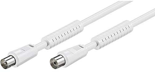 Goobay 50724 Antennenkabel 2,5m / Koax Stecker auf Koax Buchse / SAT Kabel 80 dB Koaxialkabel Satellitenkabel / 2fach geschirmt / TV Kabel mit Ferrit / Weiß / Fernsehkabel 2,5m