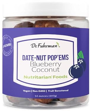 Dr. Fuhrman's Blueberry Coconut Date Snack Bites Pop'ems | Organic bite-size treats with wholefood ingredients & superfood blends | includes greens and mushrooms | No Added Salt, oil or sugar | 13 Oz
