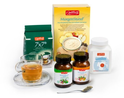 Jentschura Basenkur – Meine Base 750g, Morgenstund 1000g, Wurzelkraft fruchtig & würzig je 66g, 7x7 Kräutertee 250g (+ 4 Proben aus dem Jentschura Sortiment als kostenlose Zugabe)