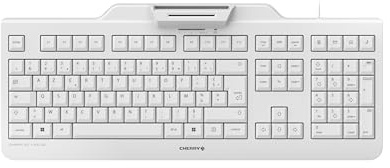 CHERRY KC 1000 SC, Kabelgebundene Security-Tastatur mit integriertem Kartenleser, Belgisches Layout (AZERTY), Plug & Play (USB-A), Flaches Design, Weiß-Grau