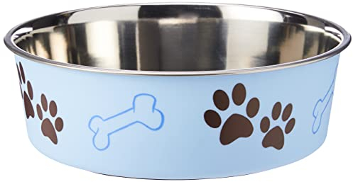 Loving Pets Stainless Steel Bella Dog Bowl Non-Slip Dishwasher Safe & Bacteria Resistant Metallic Pet Dish - Murano Blue - X-Large (1.8 Litre)