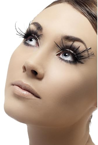 Smiffys Cils à plumes, noirs, avec plumes, colle incluse Halloween