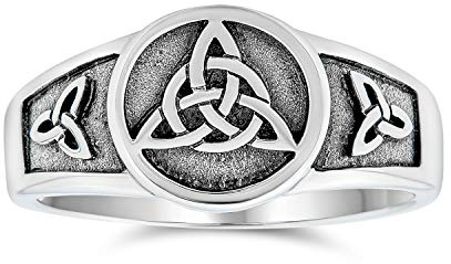 Bling Jewelry Anillo de sello personalizado unisex vikingo celta antiguo con nudo de la trinidad infinito triquetra para mujeres en plata de ley oxidada .925 personalizable