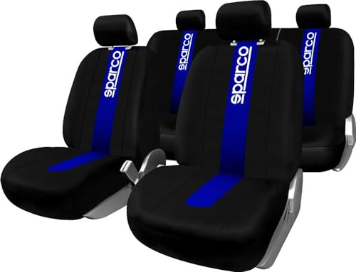 Sparco SPC1011 CLASSIC - Juego de Fundas para Asientos de Coche, color Negro y Azul, 9 Piezas