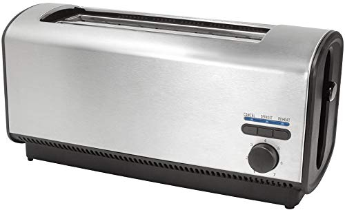 Judge 4 Slice Long Slot Toaster, Slimline Toaster with Defrost and Reheat Settings, High Lift Carriage, Easy Mid Cycle Cancel and Removable Crumb Tray, Stainless Steel, 1200W