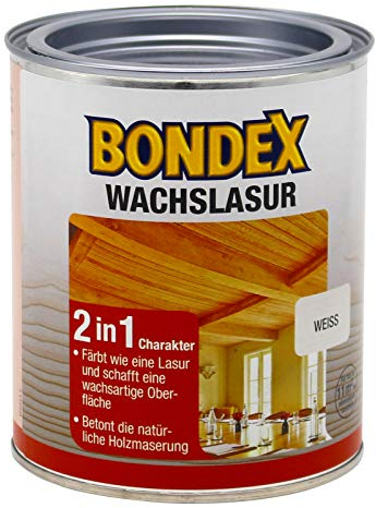 Bondex 352675 Wachslasur weiß 0,75 L für 10,5 m² - Holzwachs betont die natürliche Holzmaserung - wasser- und schmutzabweisende Oberflächen