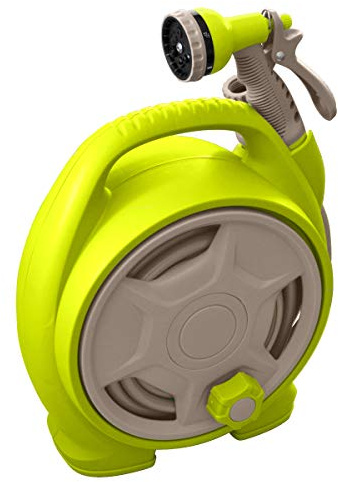 Jardibric - Dévidoir Enrouleur d'Arrosage Portable 10m - Compact et Léger - Choix de Couleurs (Vert Anis ou Taupe Turquoise) - Idéal pour Jardin, Terrasse, Balcon - Prêt à l’Emploi