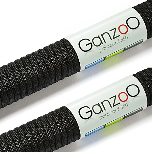Ganzoo Paracord 550 Typ 3 Fallschirmleine in Schwarz, 2 Seile gesamt 62 m, 4 mm, Nylon/Polyester, 7 Kernstränge, vielseitig für Outdoor, Camping, Fischen, Survivalkits, Armband und Leine