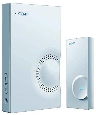 SIMON Sonnette sans fil Coati, Sonnette extérieure et intérieure, longue portée, interphone sans fil avec bouton-poussoir, pour porte de maison, transmission maximale 100 m, Blanc