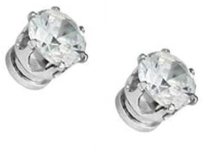 Mytoptrendz® Pair of Small 4mm Boys Mens Square Clear Crystal Gem Magnetic Stud Earrings Non-Pierced Earrings Magnetic Clip ON Ear Studs(Round 4mm)