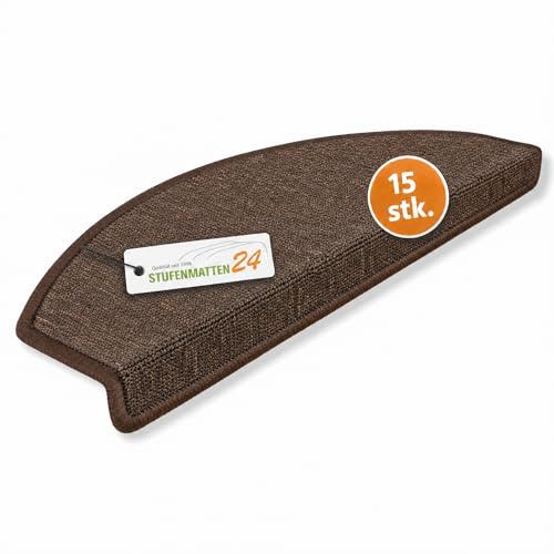 Kettelservice-Metzker Stufenmatten Treppe Rambo, 15er Set, halbrund, Kaffeebraun, ca. 65 x 24 x 4 cm, Flor 6 mm, Trittschall ~20 dB, Polypropylen, PVC-Winkel, gekettelte Kanten