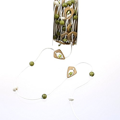 Nature Line, feine Baumwollkordel mit Holzperlen und Sternchen grün- 15 mm Breite auf 5 m Rolle - 98012 60R (2,95€/m)