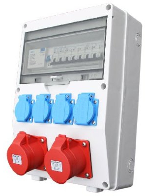 Wandverteiler CEE + 2x16A + 4x230V FI Stromverteiler Baustromverteiler Feuchtraumverteiler Komplett AWVT1