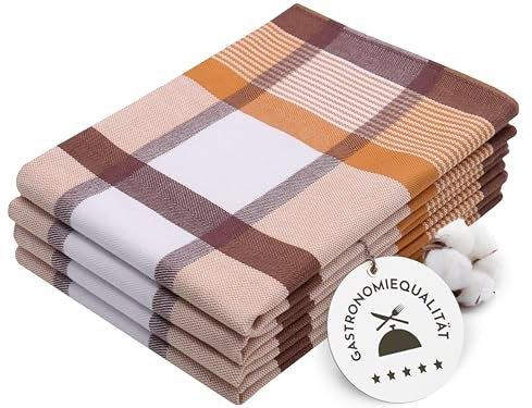 ZOLLNER 4 strofinacci in cotone 50x70 cm - canovacci assorbenti e di lunga durata - lavabili a 60°C - a quadretti marroni - qualità come nella cucina dei ristoranti - certificato OEKO TEX ®