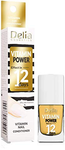 Delia Cosmetics – Balsamo vitaminico per unghie – Riparazione per unghie deboli e fragili – Unghie ricostruite e brillanti – Vitamine C, E – Risultati in 12 giorni, Formula a rapida asciugatura – 11ml