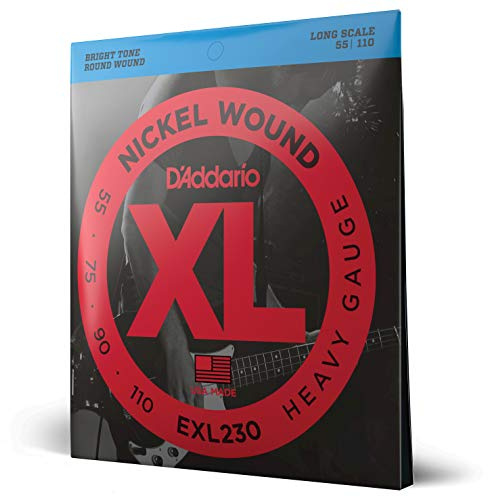 D'Addario E Bass gitarrsträngar – strängar E bas – basgitarr strängar – E bassträngar – bas gitarrsträngar – EXL230 – Tung, 55–110 – lång skala