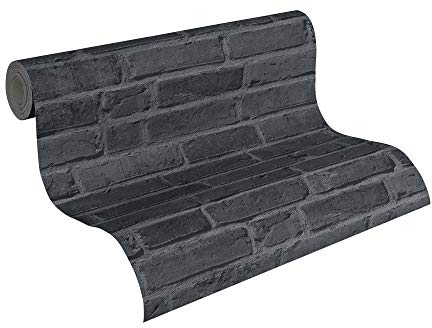 A.S. Création Carta Da Parati Mattoni Elements Carta da parati tessuto non tessuto 10.05 m x 0.53 m Nero Grigio Prodotto in Germania 942833 94283-3