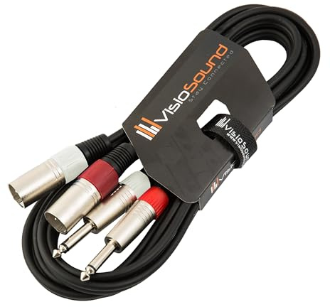 2x Male XLR to 2x 6.35mm 1/4 Mono Jack Twin Lead Audio Signal Cable (3m)