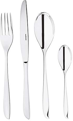 Sambonet 52163-81 Leaf - Set di Posate da Tavola monoblocco in acciaio inox 18/10, per 6 persone, 24 pezzi: 6 forchette, 6 cucchiai, 6 coltelli, 6 cucchiaini da tè
