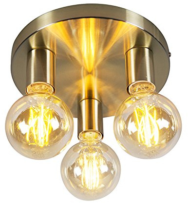 Qazqa Design Deckenleuchte, Deckenlampe - Facil - gold, Rund, 3-flammig, 25cm, Ideal als Flur, Schlafzimmerlampe und Wohnzimmerlampe