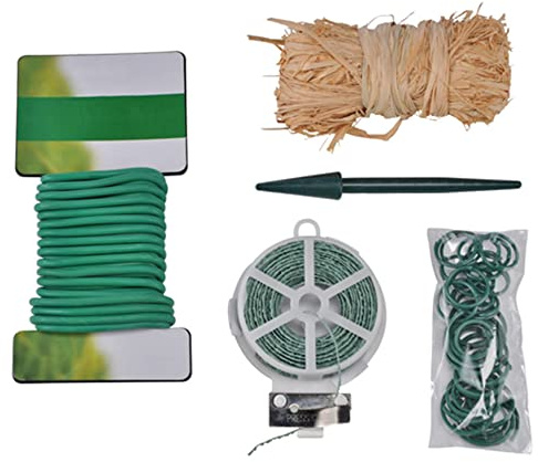 com-four® 34-teiliges Gartenhelfer Set, Bindedraht mit Cutter, Bastband | elastischer Draht - Pflanzstab - Pflanzringe als Rankhilfe für Rosen - Tomaten - Bohnen und mehr
