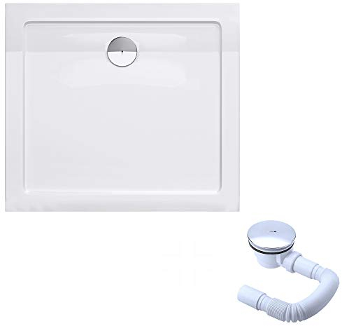 doporro Bac à Douche Antiglisse Receveur de Douche + Bonde AL01 Rectangulaire Blanc Acrylique Faro2 80x90x4cm