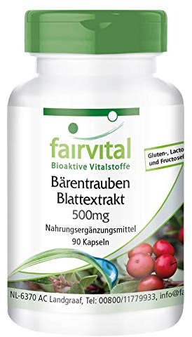 Fairvital | Extracto de Gayuba 500mg - Uva Ursi - Dosis elevada - 20% de Arbutina - VEGANO - 90 Cápsulas - Calidad Alemana
