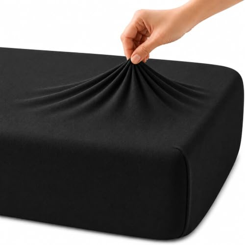 Family Bedding Deep Fitted Sheet, 100% Jersey Cotton, Black, Single | 30cm Elasticated Pocket, Fits 90x190cm to 100x200cm, Breathable Fabric
