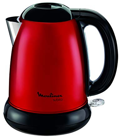 Moulinex Subito Bouilloire sans fil, Capacité 1,7 L, Inox, Résistance cachée, Niveau d’eau visible, Rouge BY540510