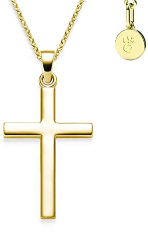 Kreuz Kette Kommunion Mädchen Junge Gold (Silber 925 vergoldet) mit Gravur | Kreuzkette Anhänger Halskette Kinder Schmuck | Geschenke zur Taufe Erstkommunion Konfirmation Firmung | Goldkette Taufkette