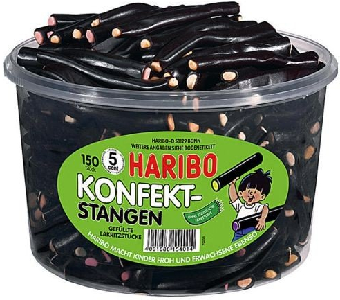 Haribo Konfekt-Stangen 150 Stück in Runddose 1200g