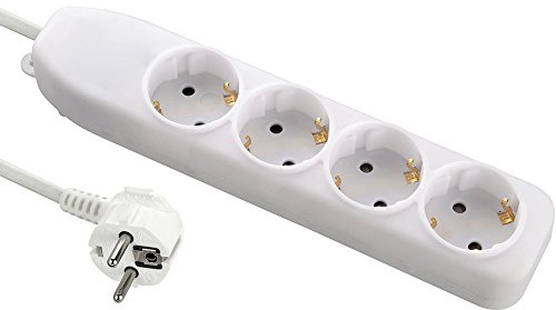 Electraline 51411, 4 fack kontaktkabel, kabel 1,5 meter, skokontakt, vit