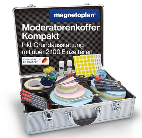 magnetoplan Moderationskoffer Kompakt | Inkl. 2100 Teile | HxBxT 340x470x165mm | Abschließbar für Schulungen & Seminare | Hochwertig & mobil