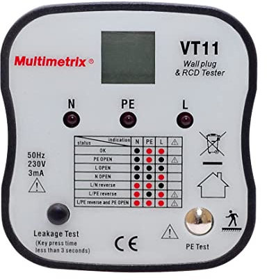 Multimerix Arnoux mmxp06230304-Prüfgerät für Steckdose, Erdung, 2-polig mit Schutzschalter, Rot