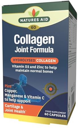 Natures Aid Collagen Joint Formula - Vitamin C D3 Copper Manganese Zinc - Supports Cartilage, Bones and Joint Health - High Potency Marine Type II Supplement - Vegan Non-GMO Gluten-Free - 60 Capsules
