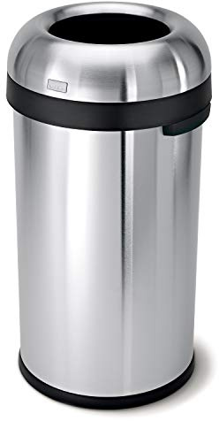 simplehuman 60 Liter / 16 Gallon Bullet Open Top Trash Can, Commercial Grade Heavy Gauge, Brushed Stainless Steel