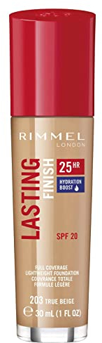 Rimmel London Lasting Finish 25 Hour, Fondotinta Coprente Liquido a Lunga Durata SPF 20, True Beige, 30 ml