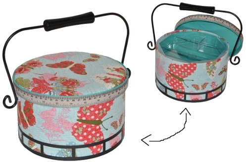 alles-meine.de GmbH 2 TLG. Nähkorb groß rund mit Metallgriff - Schmetterlinge ROT - Stoff Nähkasten Nähkästchen bunt Handarbeitskorb