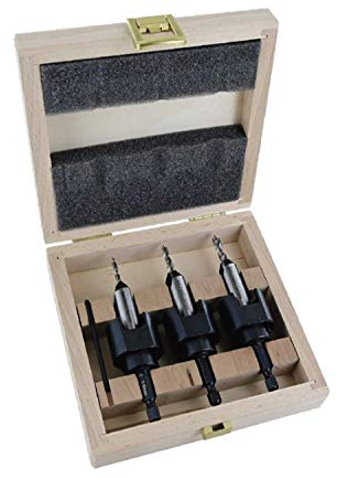 FAMAG 3577 4-teiliger Bohrer-Senker-Satz 4, 5 und 6mm + Tiefenanschlag, im Holzkasten