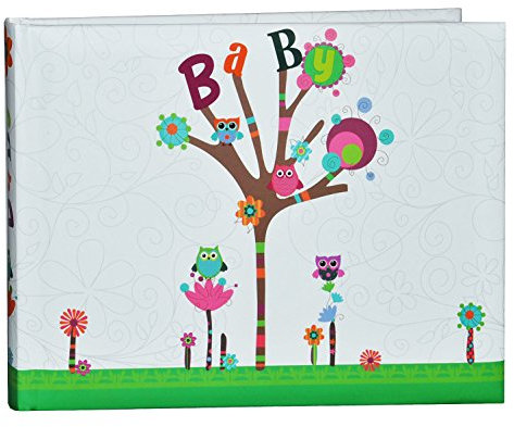 alles-meine.de GmbH Fotoalbum Baby mit Eulen und Blumen - Gebunden zum Einkleben blanko - mittel für bis zu 36 Bilder - Fotobuch/Photoalbum/Babyalbum/Album - für Mädchen Ju..