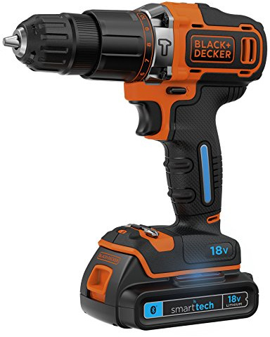 Black & Decker BDCHD18KBST-QW Smart tech perceuse-visseuse à percussion sans fil en coffret avec chargeur rapide/2 batteries 18 V