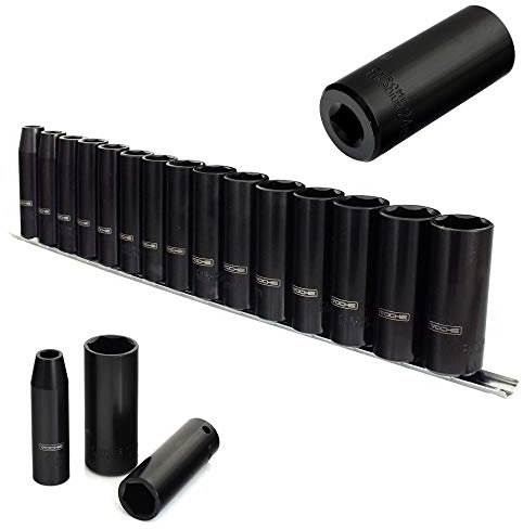 Voche® 15 Piece 1/2 Drive Deep Impact Socket Set with Metal Storage Rail