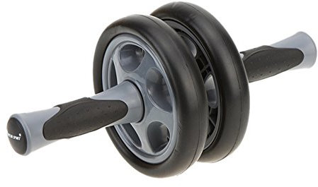 EmpireAthletics – Bauchmuskeltrainer Roller 'DoubleWheel' mit rutschfesten Griffen, Doppel-Rollen und Knieauflage - Bauchroller Trainer Rückentrainer Fitnessgerät Oberkörpertrainer in GRAU-SCHWARZ
