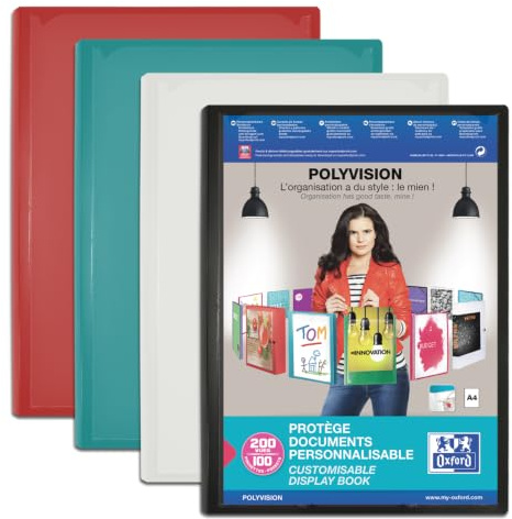 OXFORD Porte Vue Polyvision A4 200 vues / 80 pochettes Couverture Polypro Opaque Couleur Aléatoire