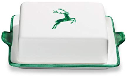 GMUNDNER KERAMIK Butterdose Grösse: l= 20.5 cm x b= 14.5 cm x h= 5.7 cm grüner Hirsch Geschirr, handgemacht in Österreich
