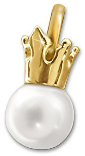 CLEVER SCHMUCK Froschkönig Krone Anhänger 14 mm mit kleiner weißer Perle Ø 6mm - Prinzessinnenkrone vollplastische Form 333 Gold 8 Karat im Schmucketui creme