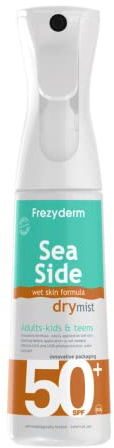 FREZYDERM Sea Side Brume Solaire Sèche Intégrale SPF 50 Spray Visage et Corps Adultes, Enfants - Spray Crème Barrière Résistant à l'Eau Absorption Rapide - Exposition Quotidienne au Soleil - 300ml