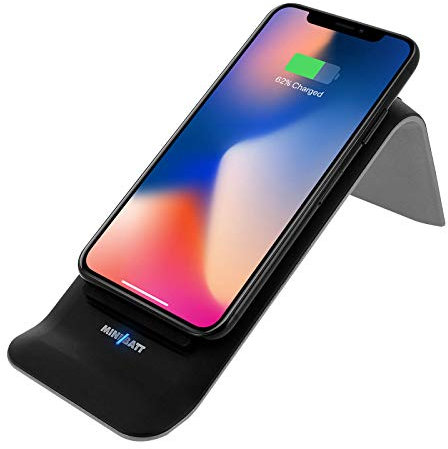 Stand Up - Cargador inalámbrico Qi Wireless charge de MiniBatt, 10W Fast Charge, Anti Deslizante, 3 bobinas, para iPhone X, iPhone 8 Plus, iPhone 8, Samsung S y Note y otros dispositivos con Qi, negro